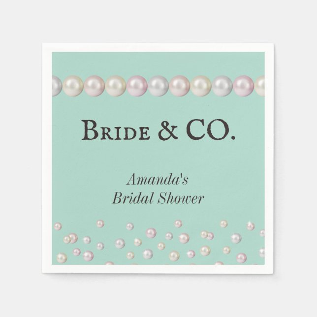 Elegant Bride & Co Teal Blue Pearl Bridal Shower Napkins (Front)
