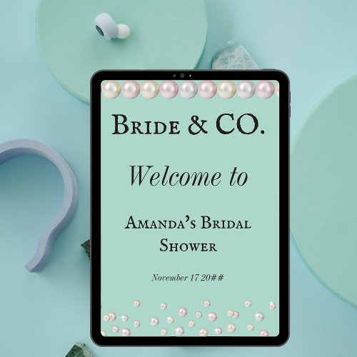 Elegant Bride  Co Teal Blue Pearl Bridal Shower Poster