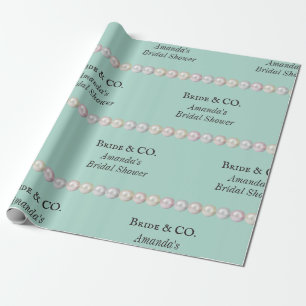 Elegant Bride & Co Teal Blue Pearl Bridal Shower Wrapping Paper