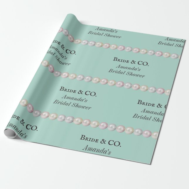 Elegant Bride & Co Teal Blue Pearl Bridal Shower Wrapping Paper (Unrolled)