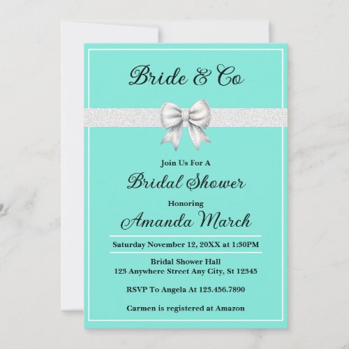 Elegant Bride  Co White Glitter Bridal Shower Invitation