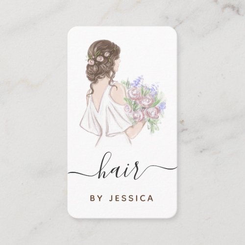 Elegant Bride Floral Wavy Hairstyle Braid Add Logo Business Card