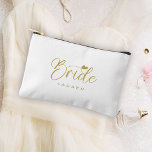 Elegant Bride Gold Script Name Cosmetic Gift Accessory Pouch<br><div class="desc">An elegant Bride gift with a gold topography script and a beautiful whimsical heart.</div>