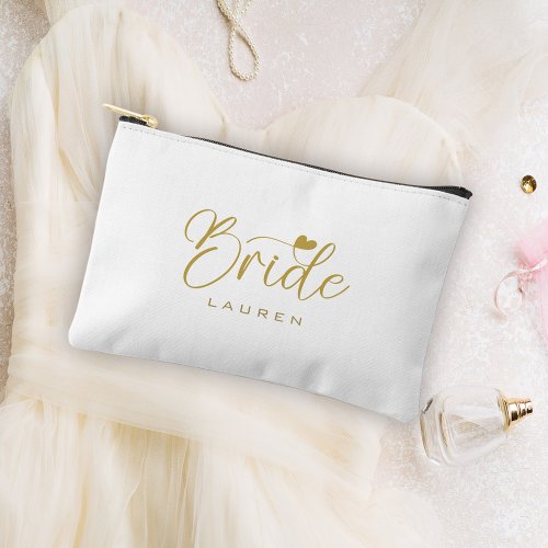Elegant Bride Gold Script Name Cosmetic Gift Accessory Pouch