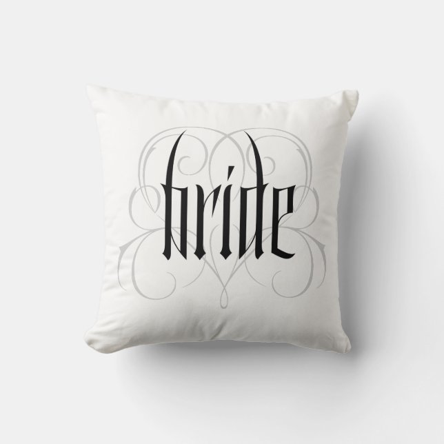 Elegant Bride & Groom Calligraphy Lettering B&W Throw Pillow (Front)