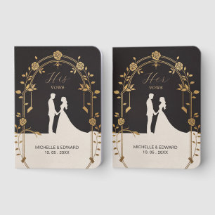 Elegant Bride & Groom Ceremony wedding Black Gold  Foil Vow Books