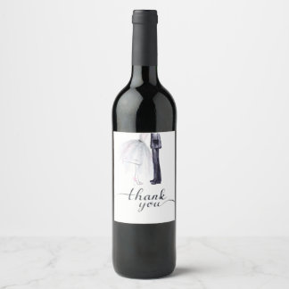 Elegant Bride & Groom Dance "Thank You" wine label
