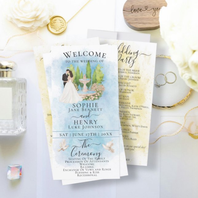 Elegant Bride & Groom Fountain Wedding Program (Creator Uploaded)