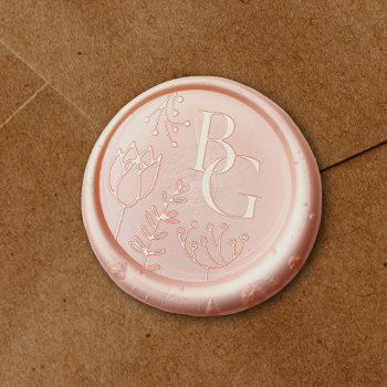 Elegant Bride Groom Initials Floral Details Wax Seal Sticker by amoredesign at Zazzle