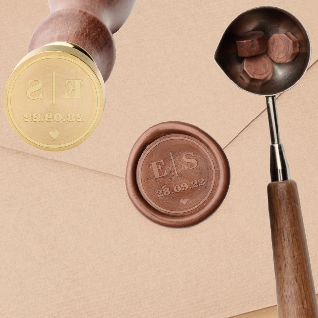 Elegant Bride Groom Initials Wedding Date Heart Wax Seal Stamp (Elegant Bride Groom Initials Wedding Date Heart Wax Seal Stamp)