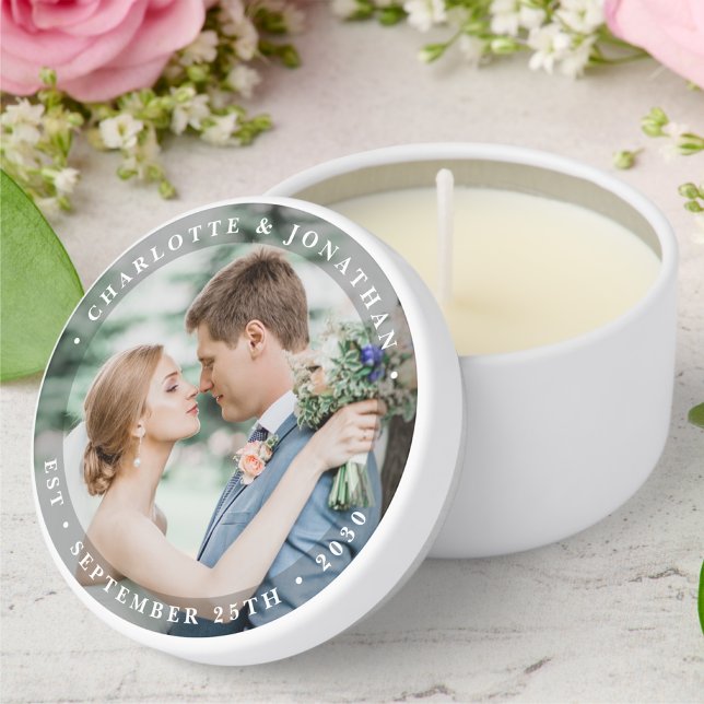 Elegant Bride Groom Modern Custom Photo Wedding Mini Candle Favors (Creator Uploaded)