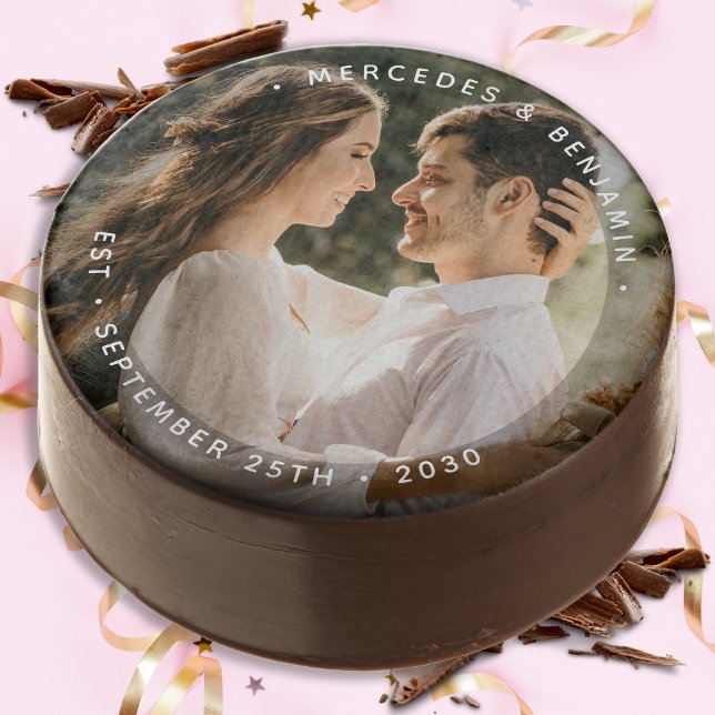 Elegant Bride Groom Modern Photo Name Date Wedding Chocolate Covered Oreo (Creator Uploaded)