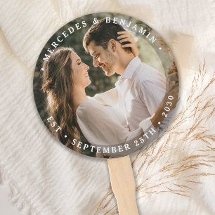 Elegant Bride Groom Modern Photo Name Date Wedding Hand Fan