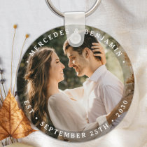 Elegant Bride Groom Modern Photo Name Date Wedding Keychain