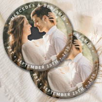 Elegant Bride Groom Modern Photo Name Date Wedding Magnet