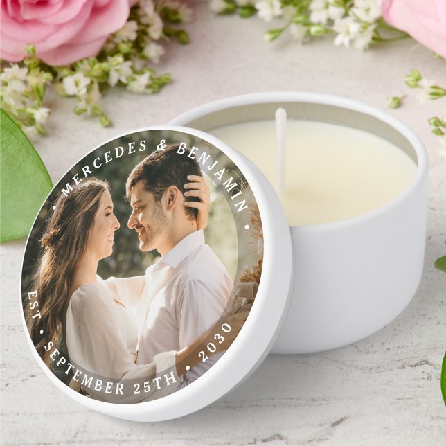 Elegant Bride Groom Modern Photo Name Date Wedding Mini Candle Favors (Creator Uploaded)