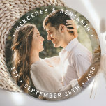 Elegant Bride Groom Modern Photo Name Date Wedding Round Paper Coaster<br><div class="desc">Add the finishing touch to your wedding with these modern and simple custom photo coasters. Perfect as wedding favors to all your guests . Customize these wedding coasters with your favorite engagement photo, newlywed photo, and personalize with name and date. See our wedding collection for matching wedding favors, newlywed gifts,...</div>