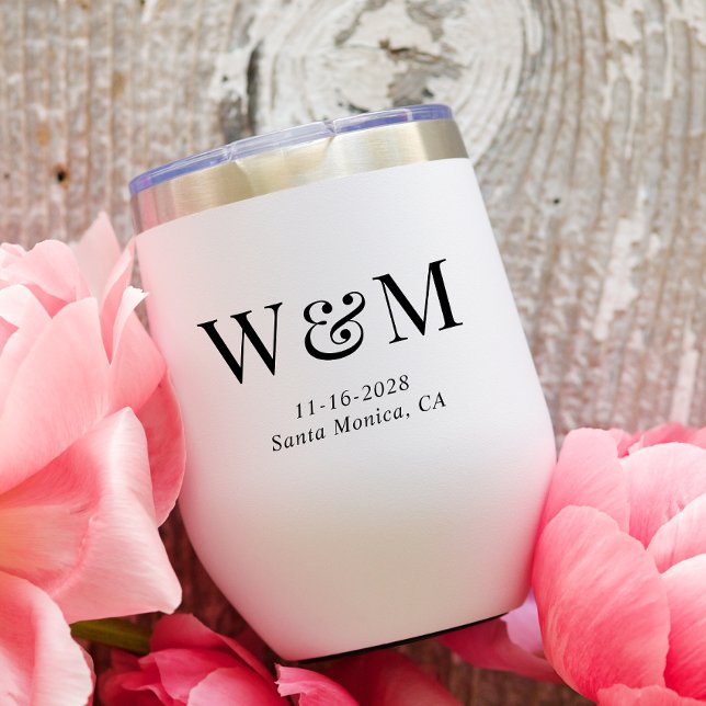 Elegant Bride Groom Monogram Initials Wedding Thermal Wine Tumbler (Creator Uploaded)