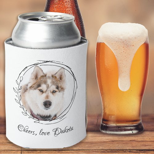 Elegant Bride Groom Name Dog Photo Pet Wedding Can Cooler