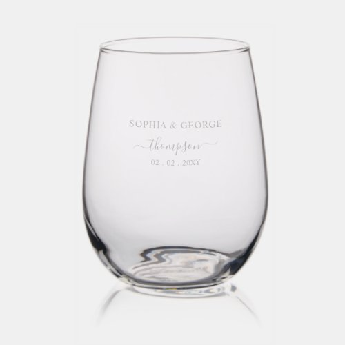 Elegant Bride Groom Name Wedding Stemless Wine Glass