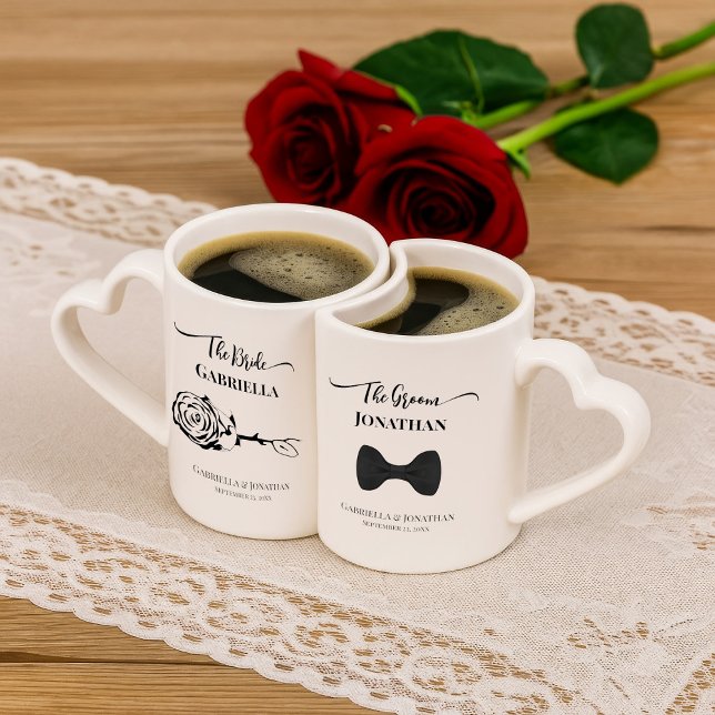 Elegant Bride & Groom Rose & Bow Tie Lovers' mug (Creator Uploaded)