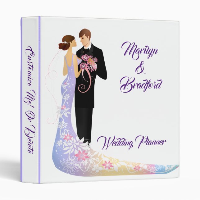 Elegant Bride Groom Wedding Planner Personalized 3 Ring Binder (Front/Spine)