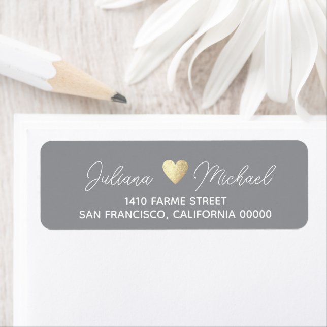 Elegant bride groom wedding return address gray label (Insitu)