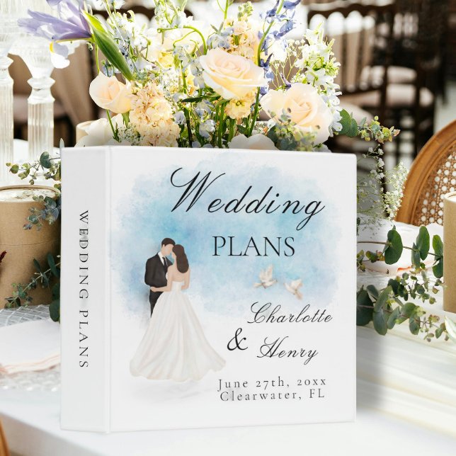 Elegant Bride&Groom White Doves Wedding Plans 3 Ring Binder (Creator Uploaded)