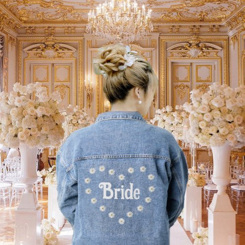 Elegant Bride Heart  Daisy Flowers Denim Jacket