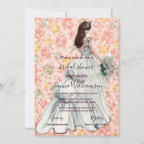 Elegant bride holding flower bridal shower invitat invitation