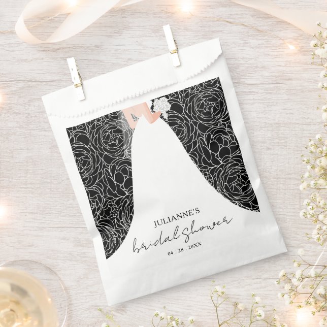 Elegant Bride on Black Bridal Shower  Favor Bag (Clipped)