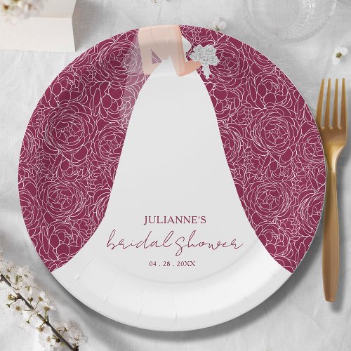 Elegant Bride on Cranberry Bridal Shower  Paper Plates