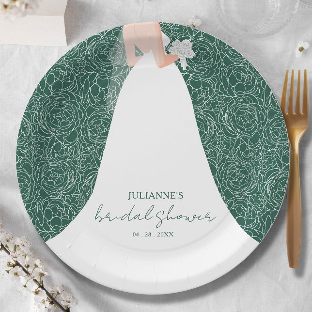 Elegant Bride on Emerald Green Bridal Shower  Paper Plates (Creator Uploaded)