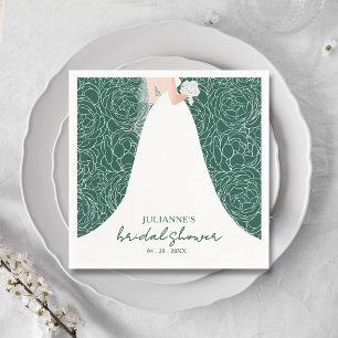 Elegant Bride on Green Bridal Shower Napkins