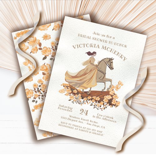 Elegant Bride on Horse floral Bridal Shower Invitation