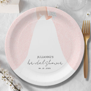 Elegant Bride on Pink Bridal Shower Paper Plates