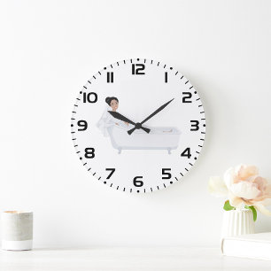 Elegant Bride Relaxing in Bathtub Wedding Design Large Clock