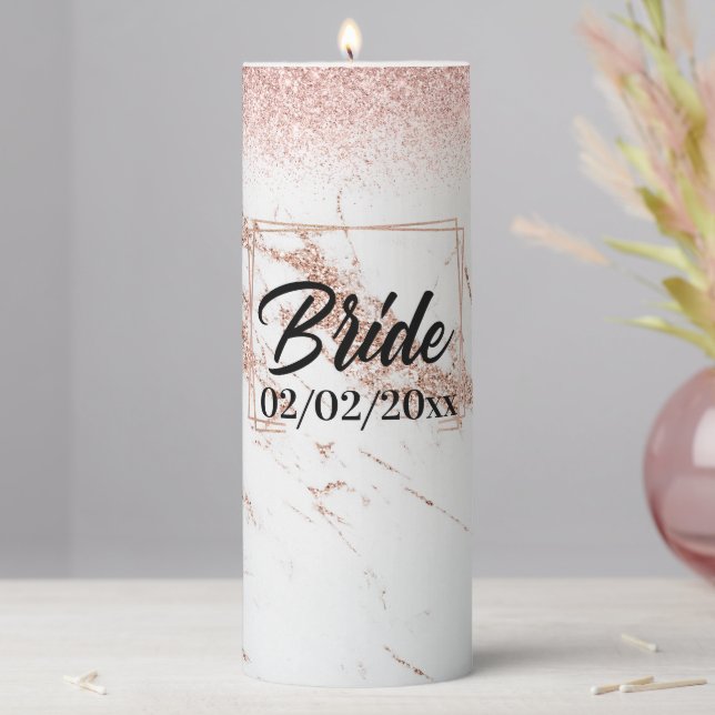 Elegant Bride: Rose Gold Celebration Pillar Candle (In Situ)