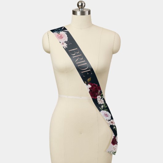 Elegant Bride Rose Gold Navy & Burgundy Florals Sash (Mannequin)