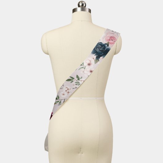 Elegant Bride Rose Gold Navy & Burgundy Florals Sash (Mannequin)