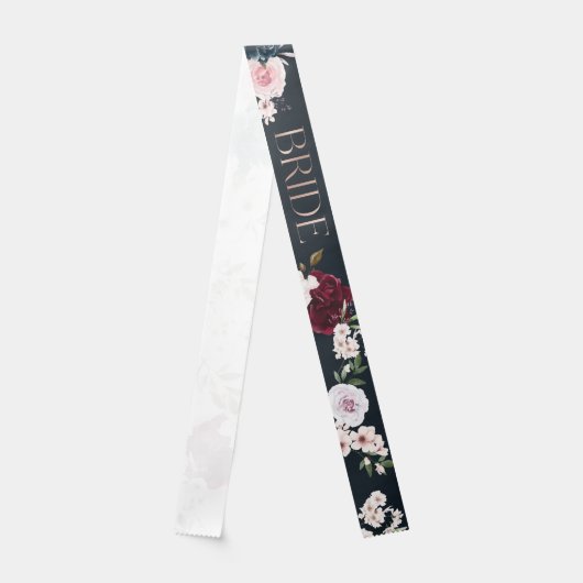 Elegant Bride Rose Gold Navy & Burgundy Florals Sash (Front)