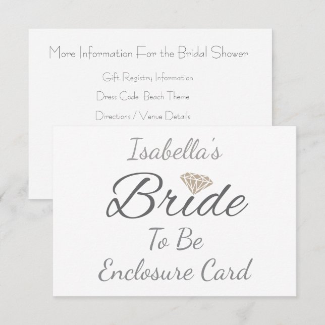 Elegant Bride Script Diamond Design Wedding Enclosure Card (Front/Back)