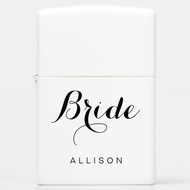 Elegant Bride Script White Personalized Zippo Lighter (Front)