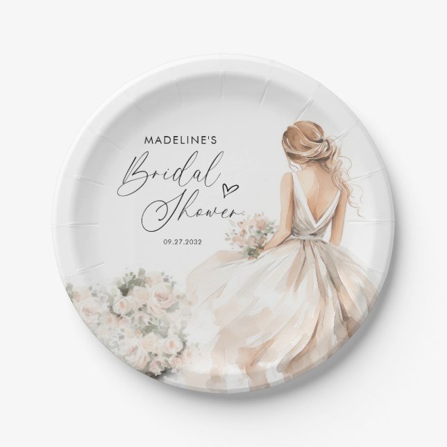 Elegant Bride to be Gown Bridal Shower Recipe Paper Plates (Front)