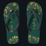 Elegant Bride Tribe Emerald Green & Gold Foliage  Flip Flops<br><div class="desc">These elegant bride tribe emerald green and gold foliage flip flops feature golden foliage pattern and modern typography on timeless dark green background. It's a beautiful gift for your bridal tribe. View the collection on this page to find matching items. ♥Customize it with your information. ♥ If you want to...</div>