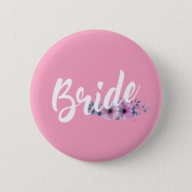 Elegant Bride Wedding Calligraphy | Pin Button (Front)
