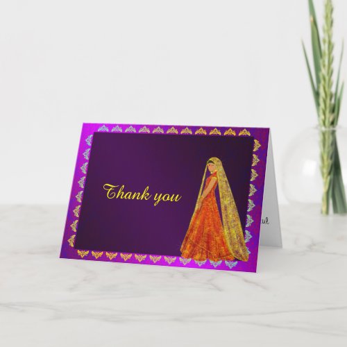 Elegant Bride Wedding Dress Damask Thank You Card