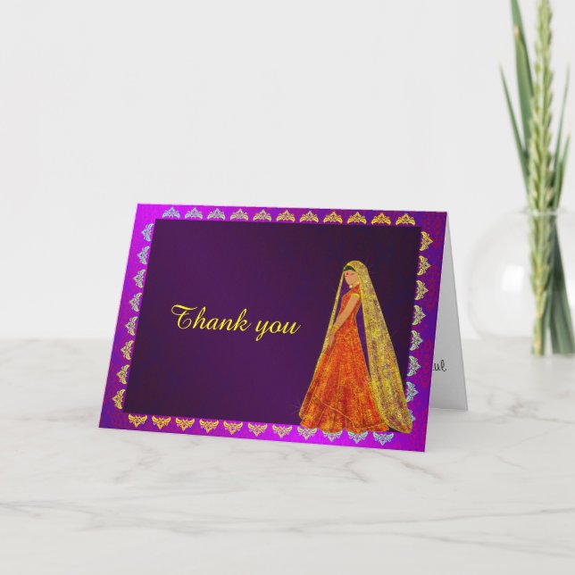 Elegant Bride Wedding Dress Damask Thank You Card (Front)