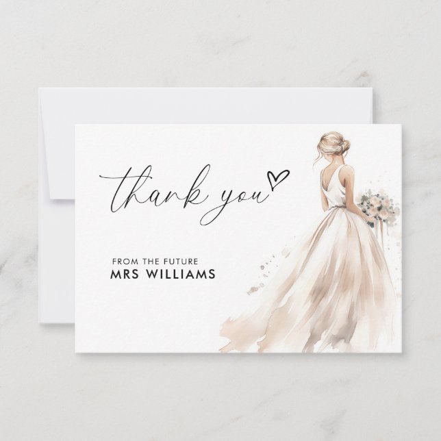 Elegant Bride Wedding Gown Bridal Shower Thank You Card (Front)