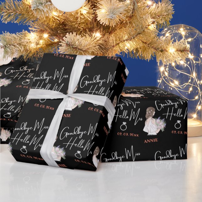 Elegant Bride With A Bouquet Black Bridal Shower Wrapping Paper (Holidays)